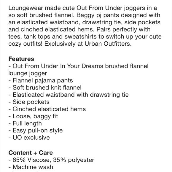 UO Out From Under In Your Dreams Brushed Flannel Lounge Jogger Size XS - Picture 5 of 5